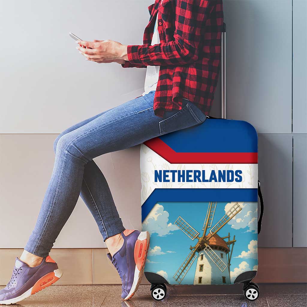Netherlands Luggage Cover Dutch Windmill and Tulip Field Landscape in National Flag Colors TS04