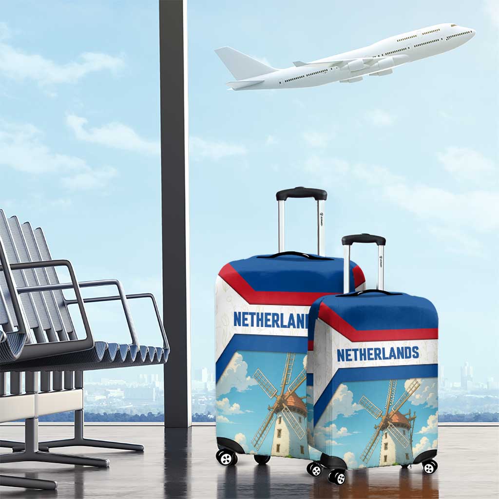 Netherlands Luggage Cover Dutch Windmill and Tulip Field Landscape in National Flag Colors TS04