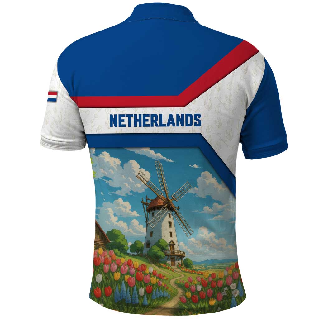 Netherlands Polo Shirt Dutch Windmill and Tulip Field Landscape in National Flag Colors TS04
