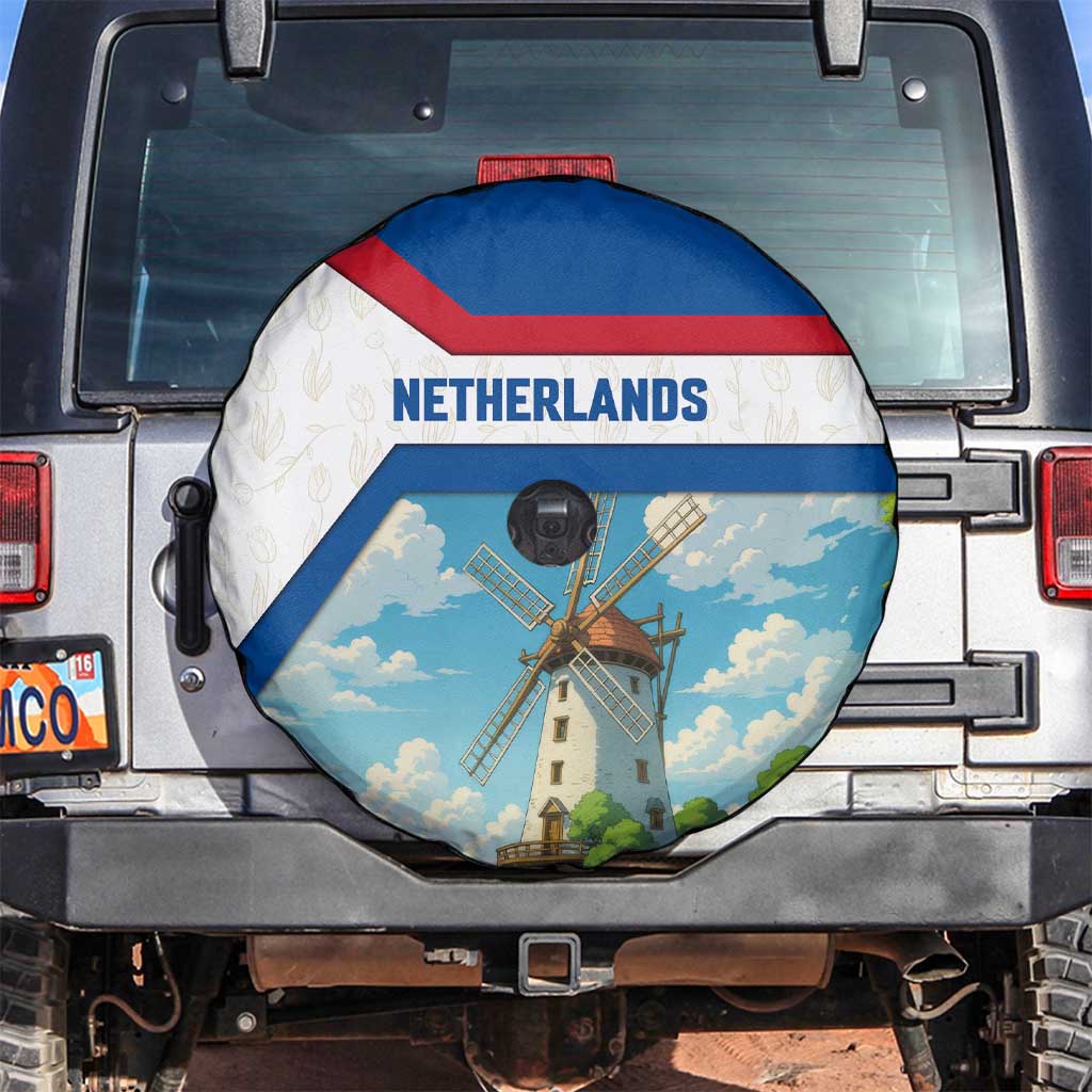 Netherlands Spare Tire Cover Dutch Windmill and Tulip Field Landscape in National Flag Colors TS04