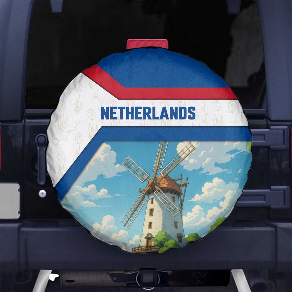 Netherlands Spare Tire Cover Dutch Windmill and Tulip Field Landscape in National Flag Colors TS04