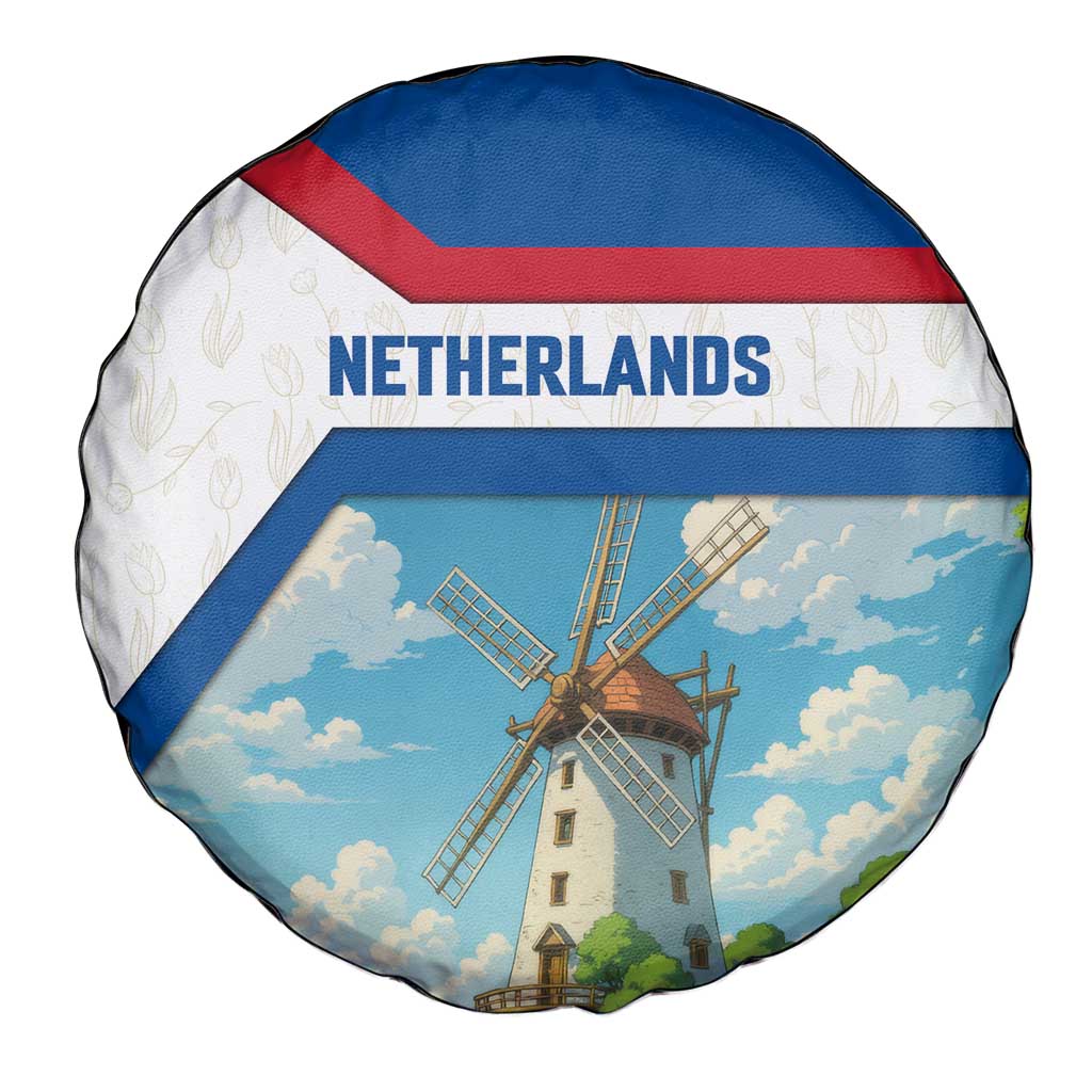 Netherlands Spare Tire Cover Dutch Windmill and Tulip Field Landscape in National Flag Colors TS04
