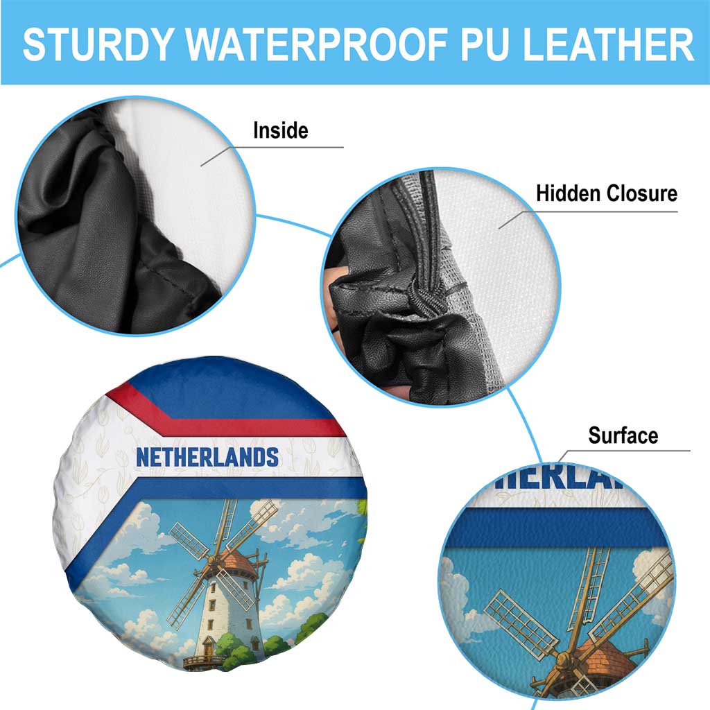 Netherlands Spare Tire Cover Dutch Windmill and Tulip Field Landscape in National Flag Colors TS04