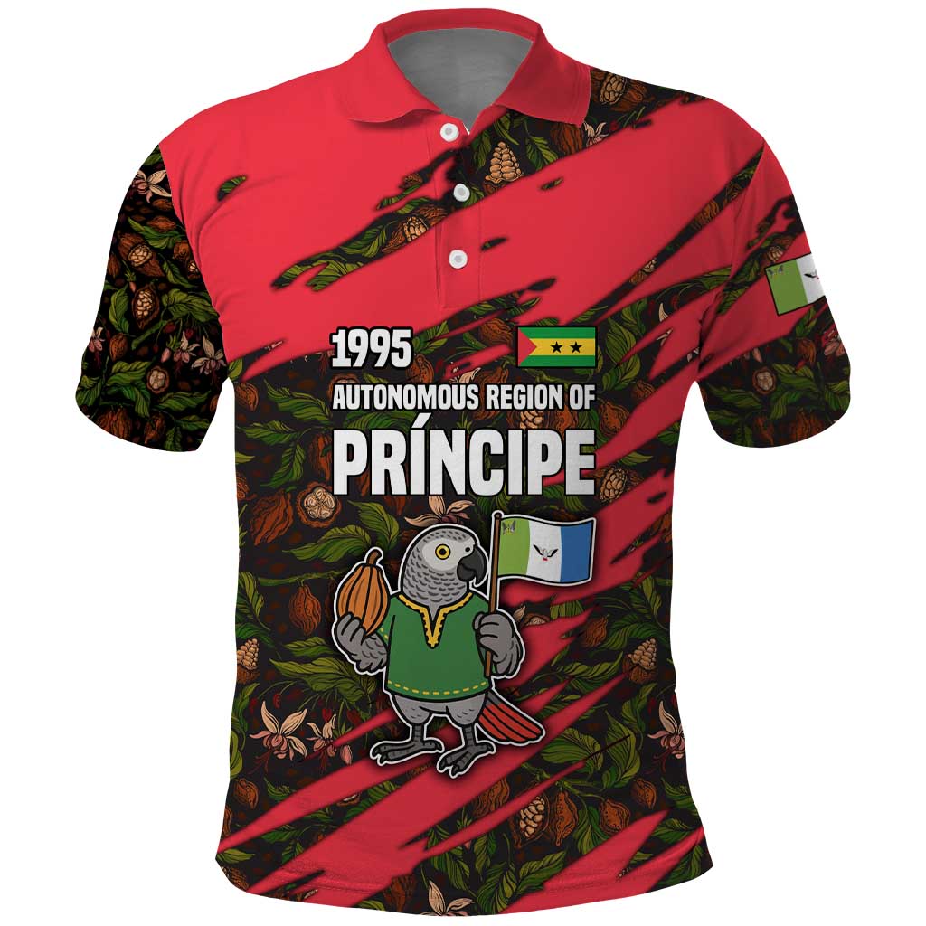 Principe Autonomous Region Polo Shirt with Parrot Cacao and 1995 Flag Design TS04