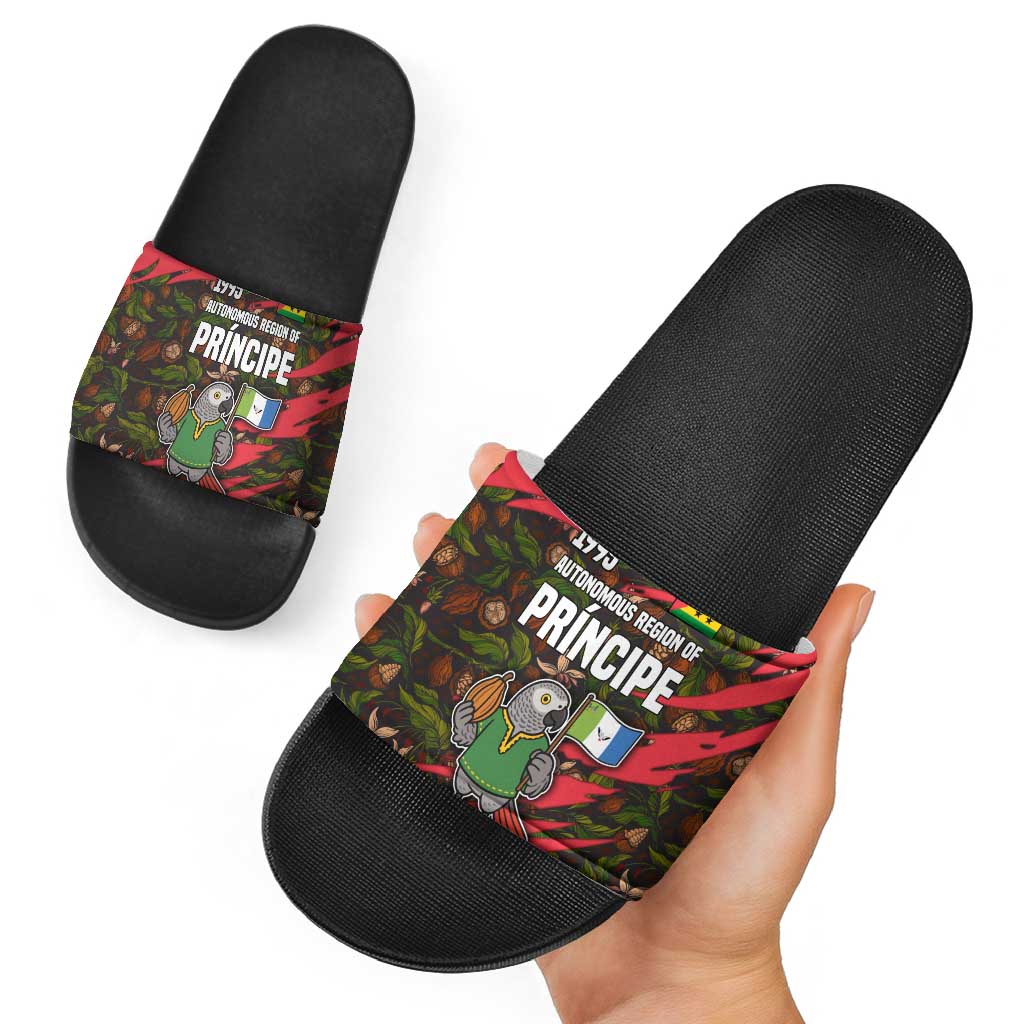 Principe Autonomous Region Slide Sandals with Parrot Cacao and 1995 Flag Design TS04