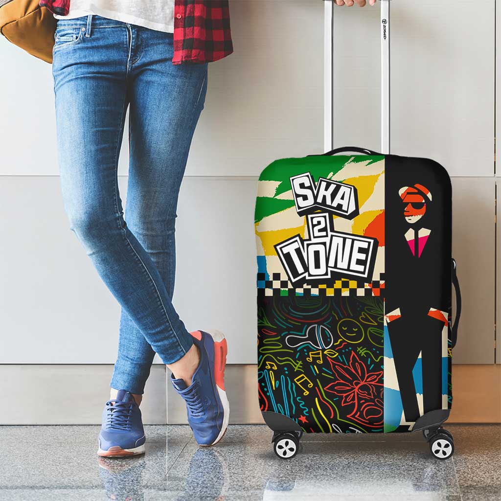 Ska Two Tone Luggage Cover with Colorful Checkerboard Music Art Carnival Festival TS04