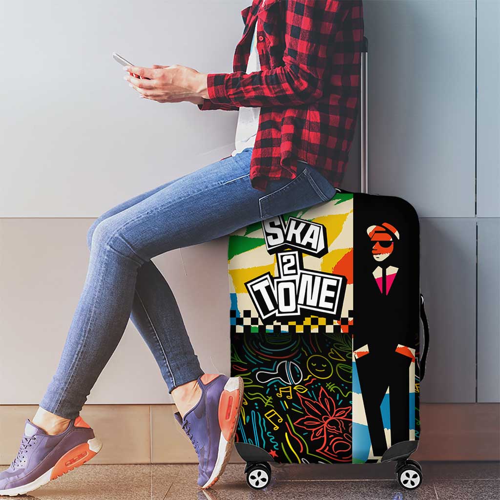 Ska Two Tone Luggage Cover with Colorful Checkerboard Music Art Carnival Festival TS04
