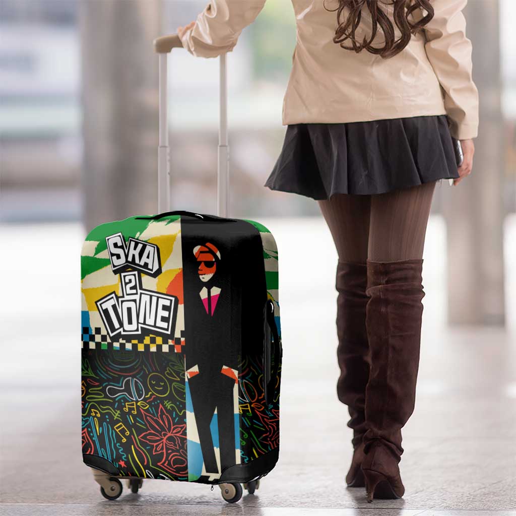 Ska Two Tone Luggage Cover with Colorful Checkerboard Music Art Carnival Festival TS04