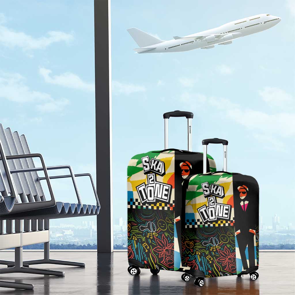 Ska Two Tone Luggage Cover with Colorful Checkerboard Music Art Carnival Festival TS04