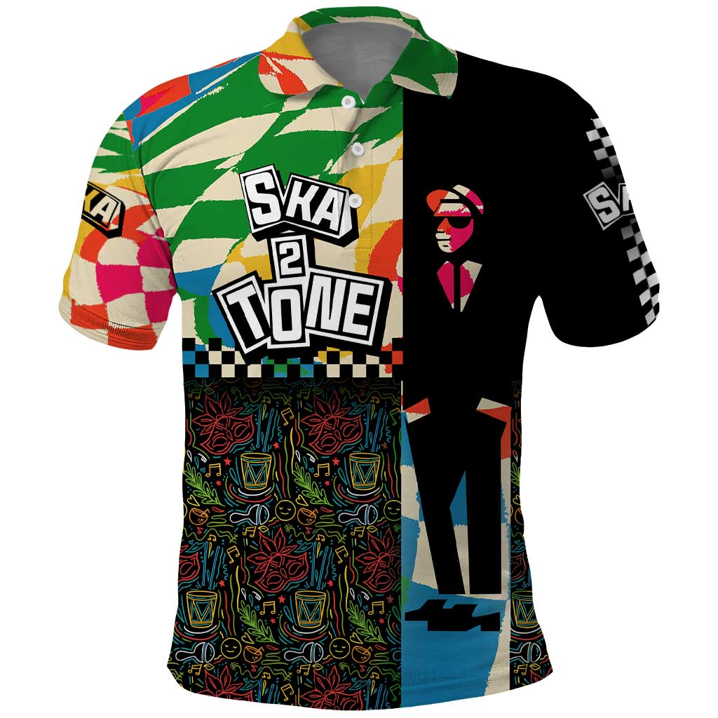 Ska Two Tone Polo Shirt with Colorful Checkerboard Music Art Carnival Festival TS04