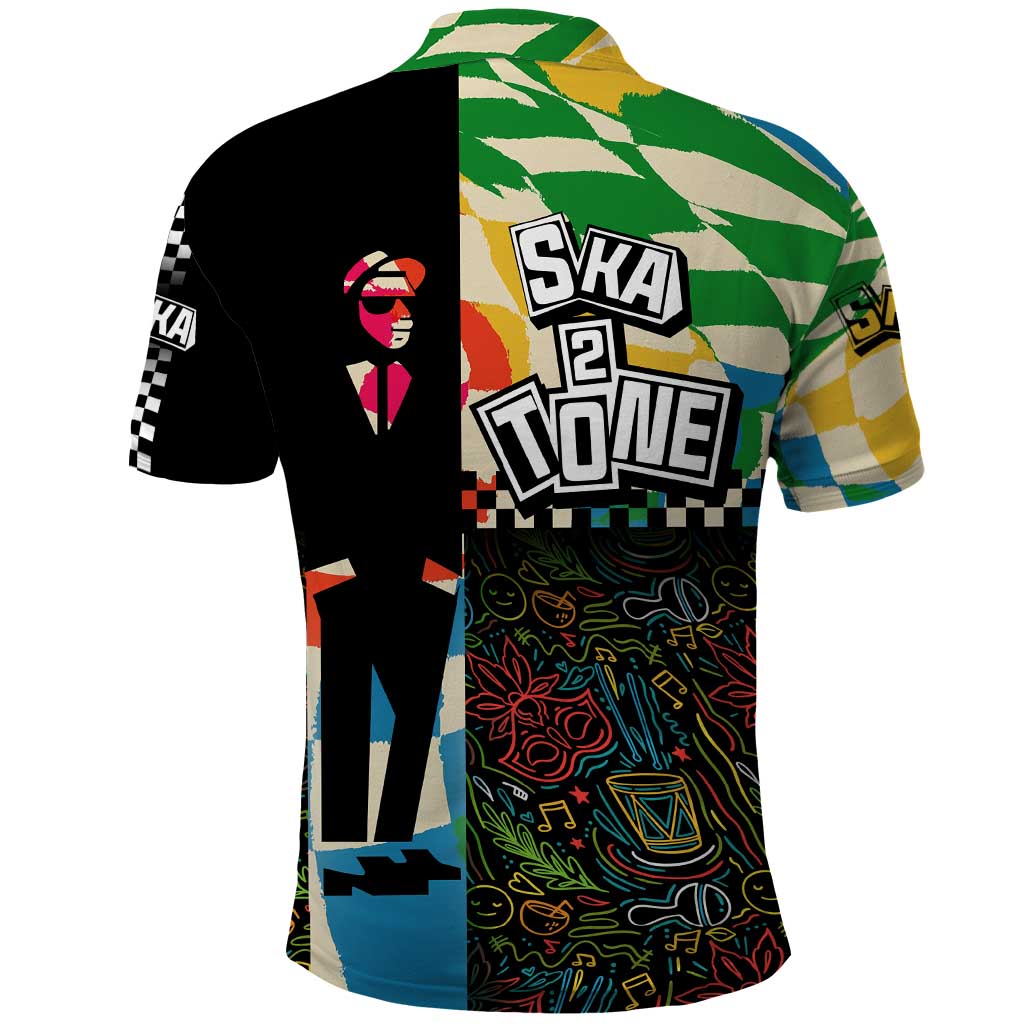 Ska Two Tone Polo Shirt with Colorful Checkerboard Music Art Carnival Festival TS04