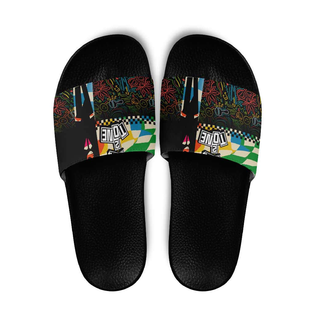 Ska Two Tone Slide Sandals with Colorful Checkerboard Music Art Carnival Festival TS04