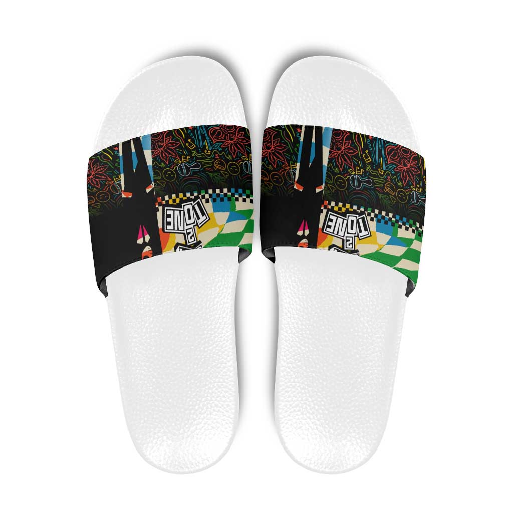 Ska Two Tone Slide Sandals with Colorful Checkerboard Music Art Carnival Festival TS04