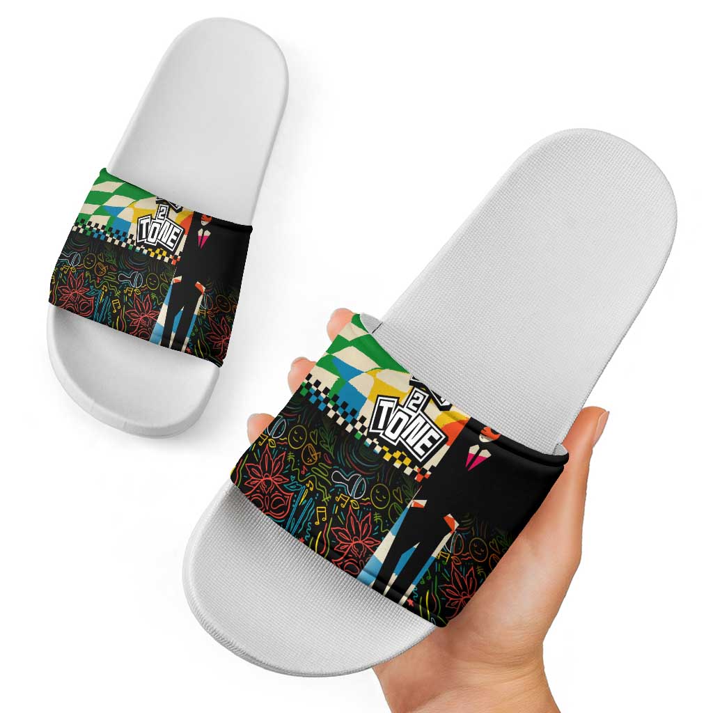 Ska Two Tone Slide Sandals with Colorful Checkerboard Music Art Carnival Festival TS04
