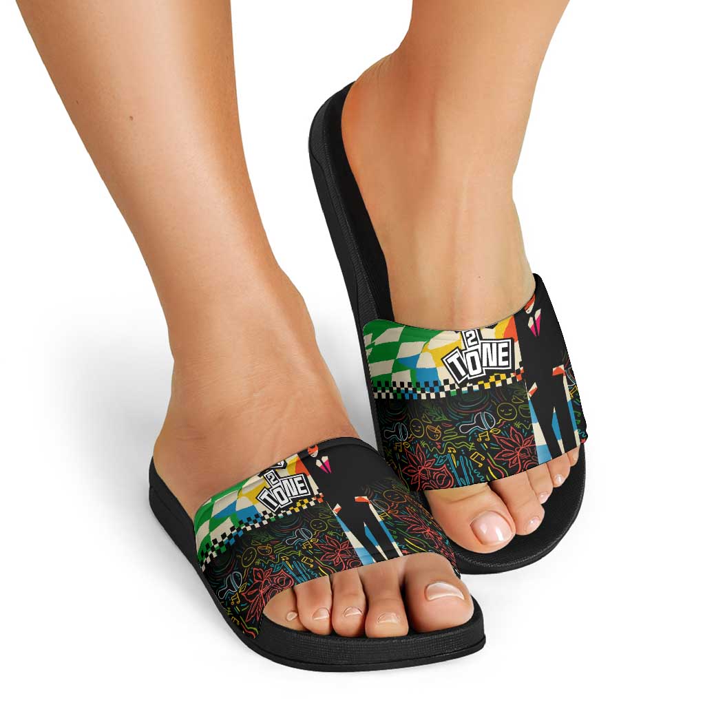 Ska Two Tone Slide Sandals with Colorful Checkerboard Music Art Carnival Festival TS04