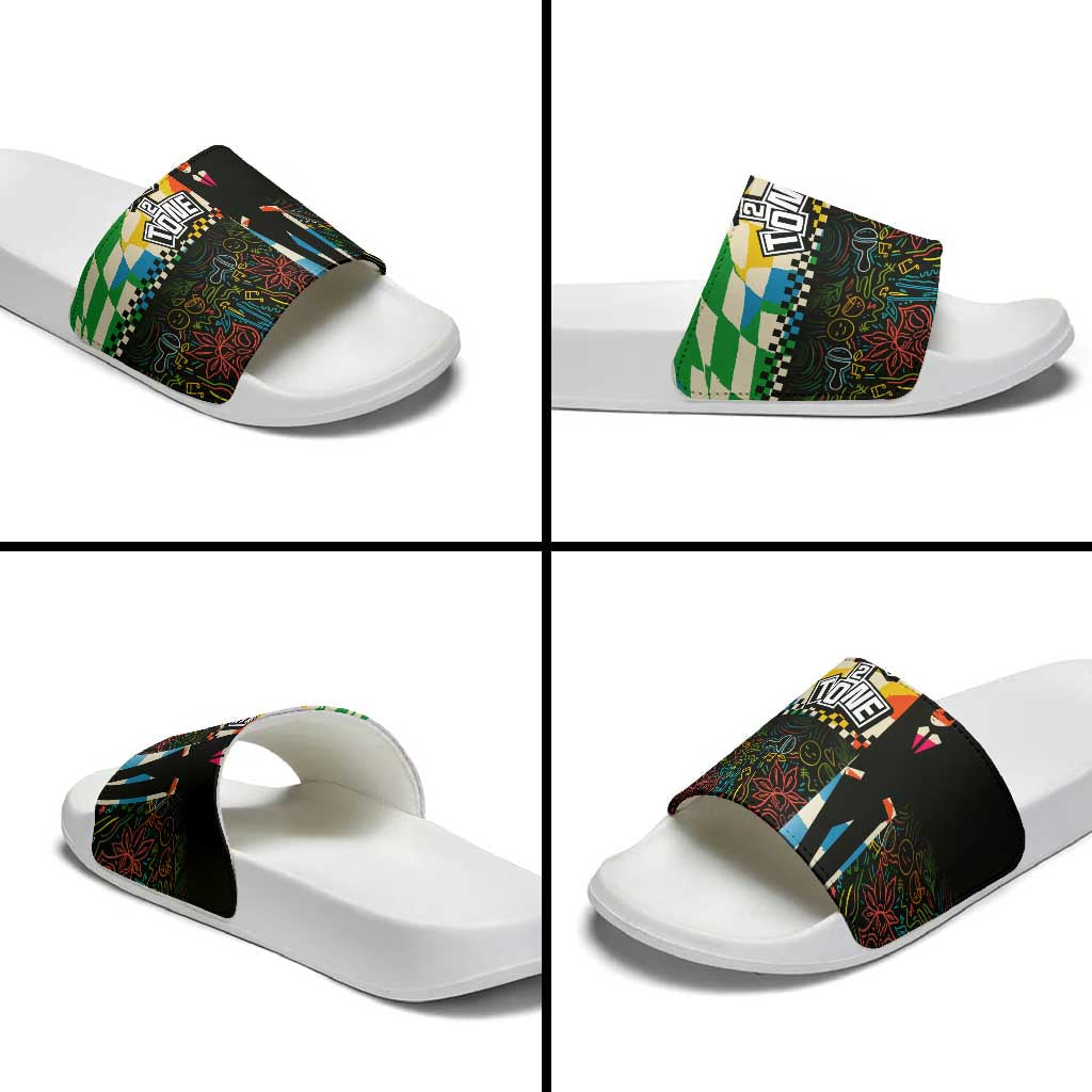 Ska Two Tone Slide Sandals with Colorful Checkerboard Music Art Carnival Festival TS04