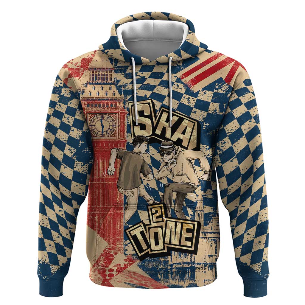 Ska 2 Tone Hoodie Big Ben Dance Two Tone Blue Checkerboard TS04