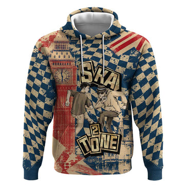 Ska 2 Tone Hoodie Big Ben Dance Two Tone Blue Checkerboard TS04