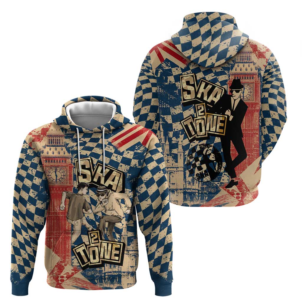 Ska 2 Tone Hoodie Big Ben Dance Two Tone Blue Checkerboard TS04