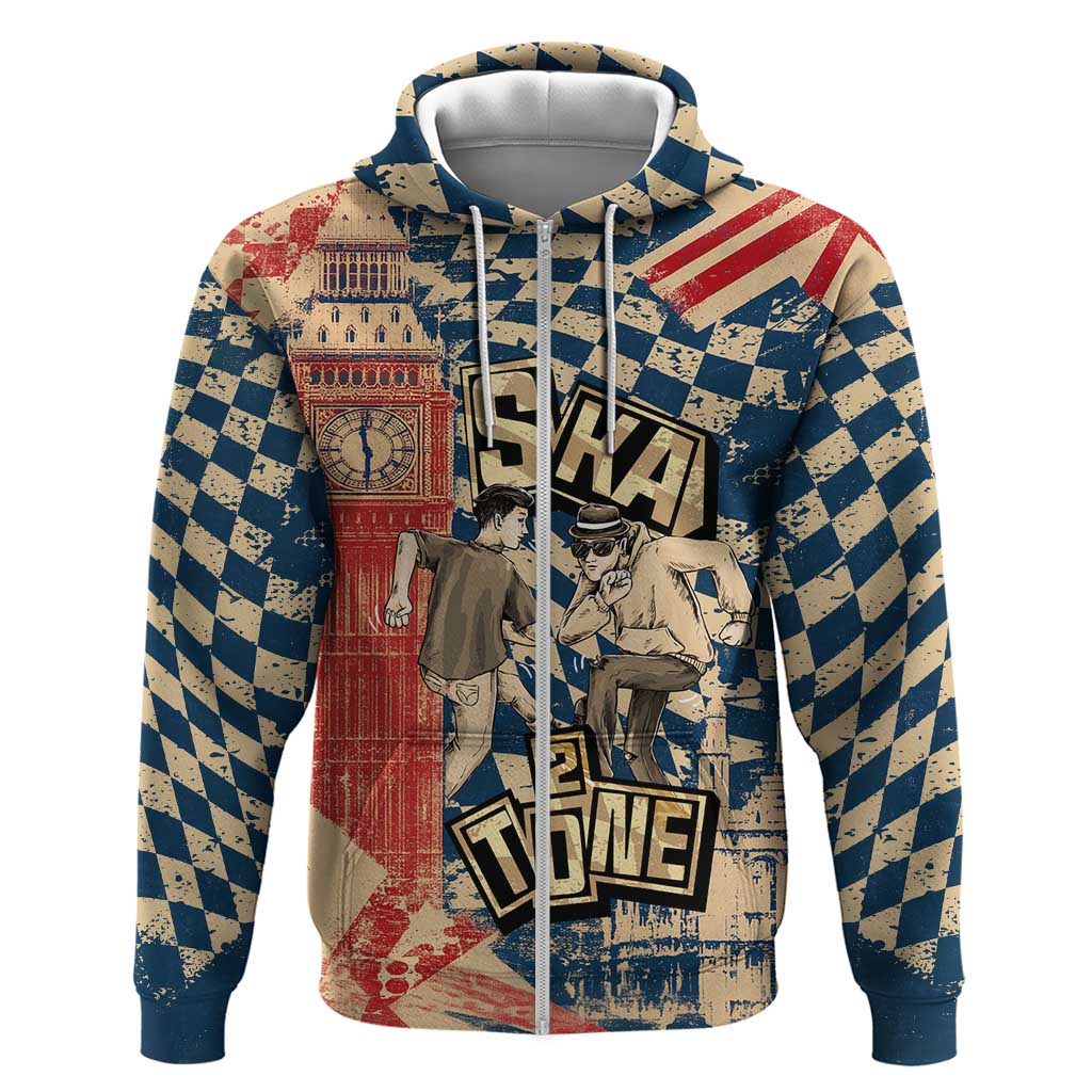 Ska 2 Tone Hoodie Big Ben Dance Two Tone Blue Checkerboard TS04