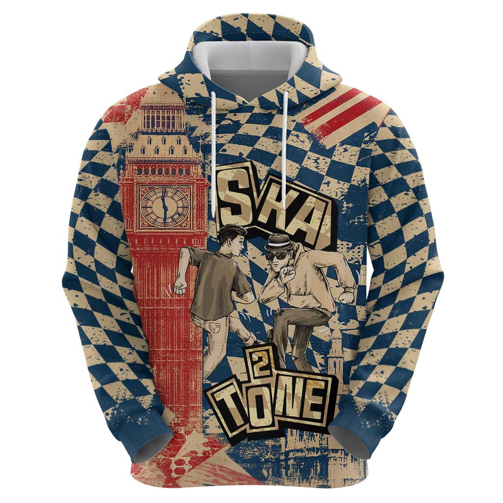 Ska 2 Tone Hoodie Big Ben Dance Two Tone Blue Checkerboard TS04