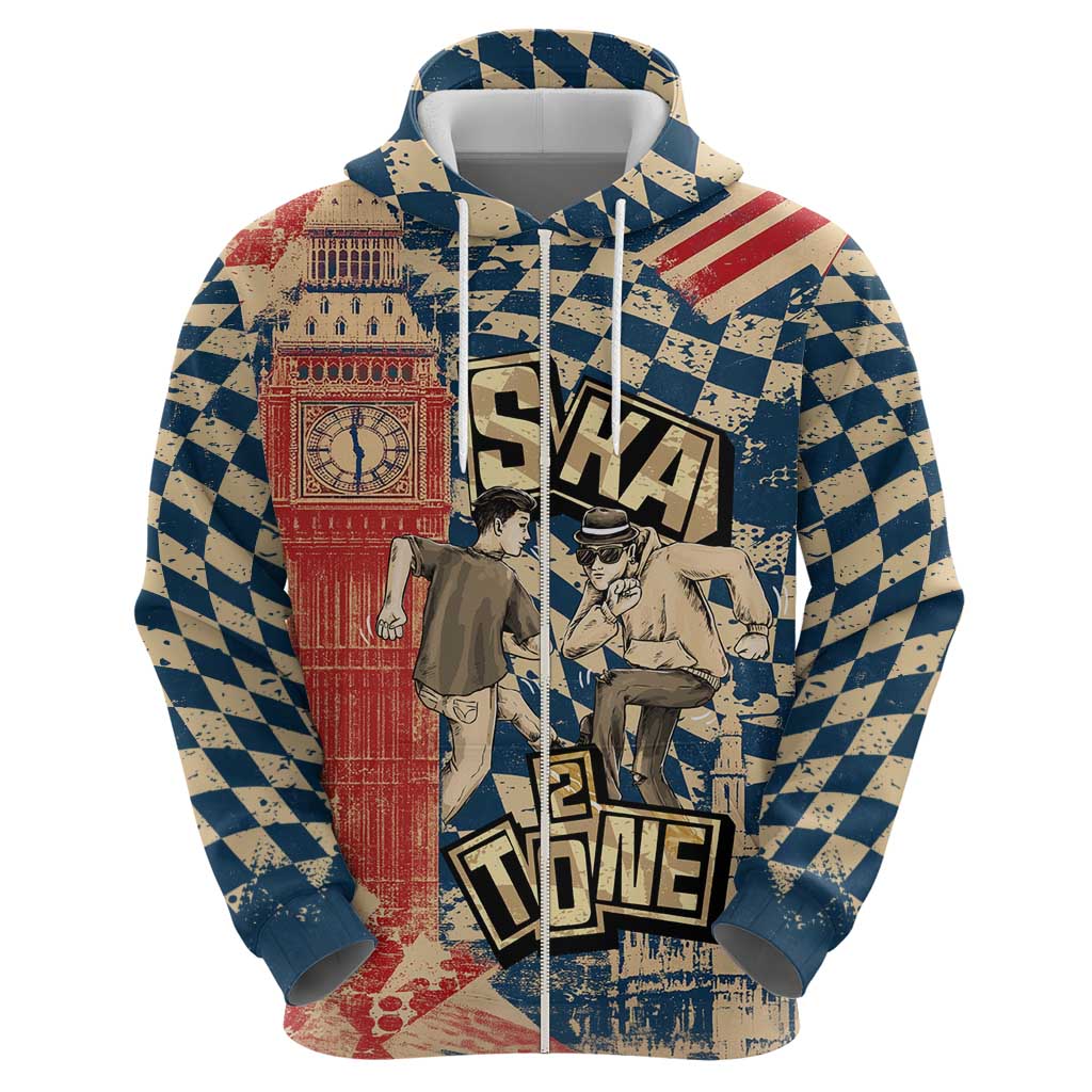 Ska 2 Tone Hoodie Big Ben Dance Two Tone Blue Checkerboard TS04