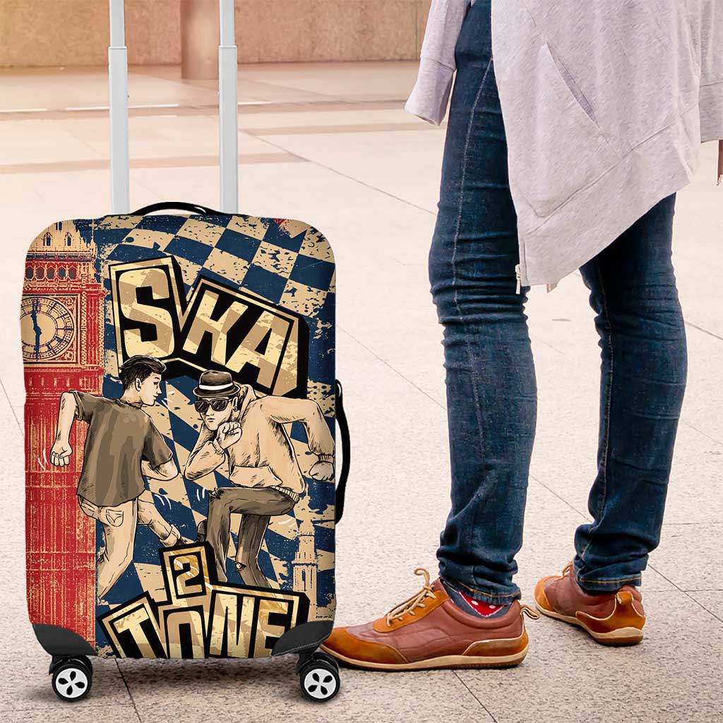 Ska 2 Tone Luggage Cover Big Ben Dance Two Tone Blue Checkerboard TS04