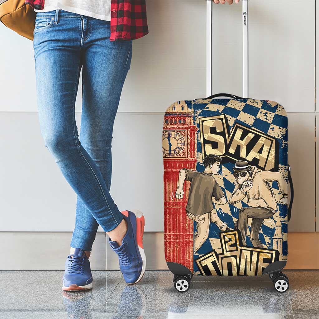 Ska 2 Tone Luggage Cover Big Ben Dance Two Tone Blue Checkerboard TS04