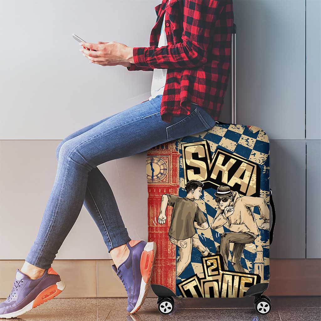 Ska 2 Tone Luggage Cover Big Ben Dance Two Tone Blue Checkerboard TS04