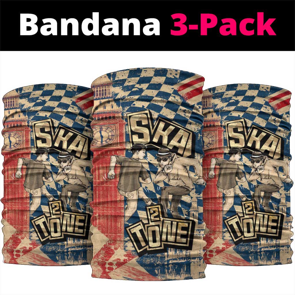 Ska 2 Tone Neck Gaiter Big Ben Dance Two Tone Blue Checkerboard TS04