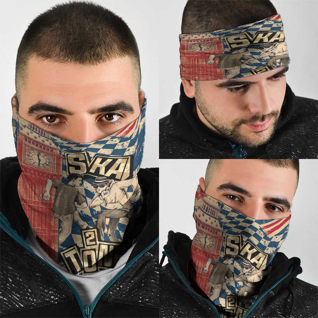 Ska 2 Tone Neck Gaiter Big Ben Dance Two Tone Blue Checkerboard TS04