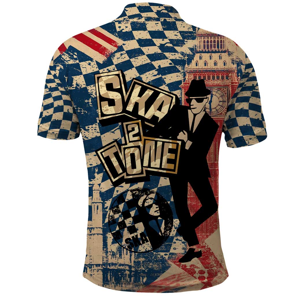 Ska 2 Tone Polo Shirt Big Ben Dance Two Tone Blue Checkerboard TS04