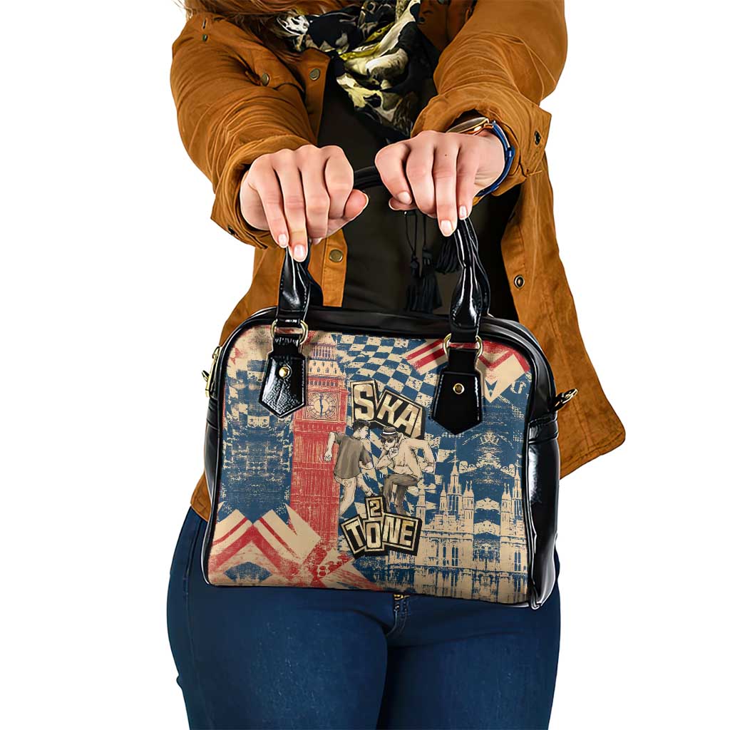 Ska 2 Tone Shoulder Handbag Big Ben Dance Two Tone Blue Checkerboard TS04