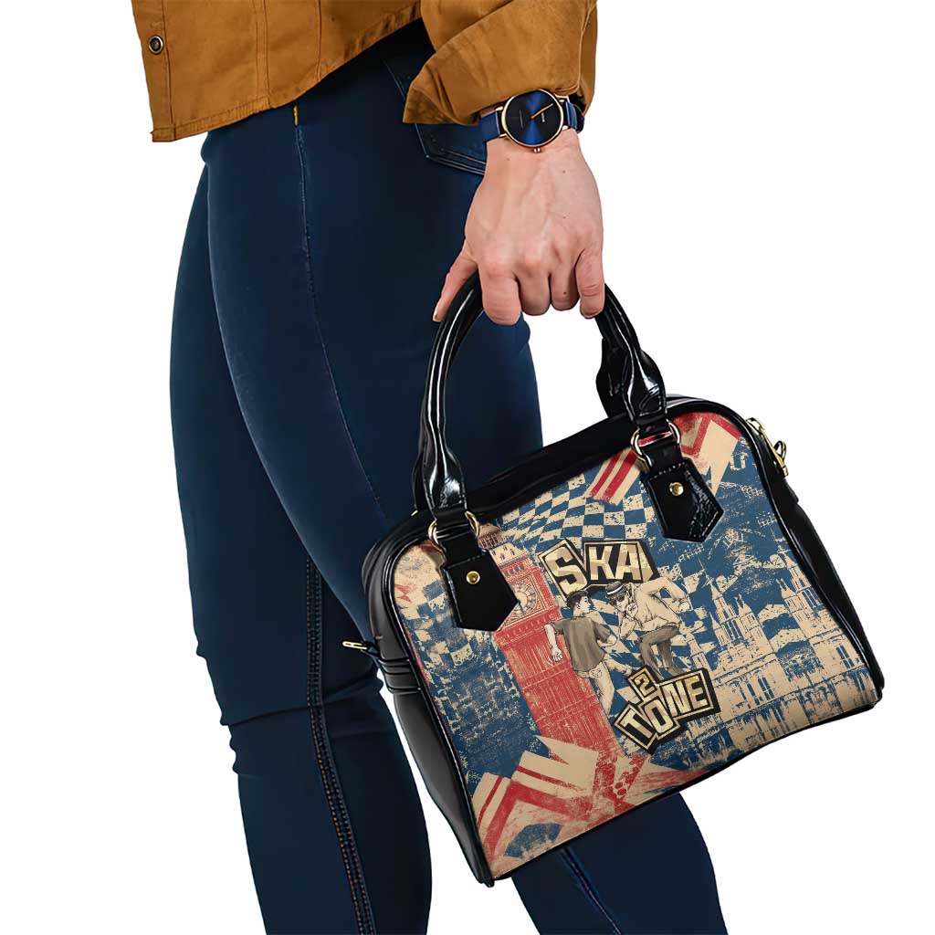 Ska 2 Tone Shoulder Handbag Big Ben Dance Two Tone Blue Checkerboard TS04