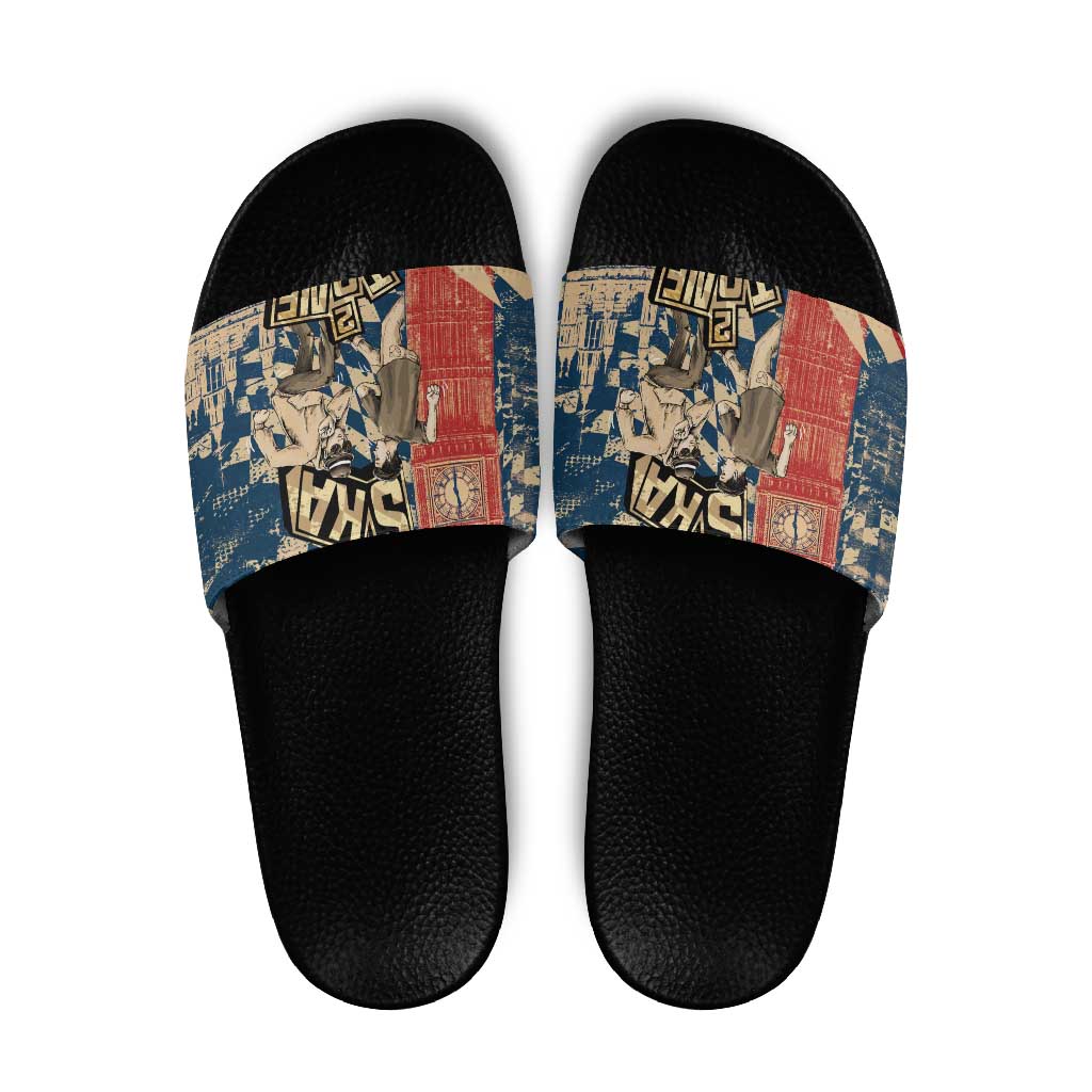 Ska 2 Tone Slide Sandals Big Ben Dance Two Tone Blue Checkerboard TS04