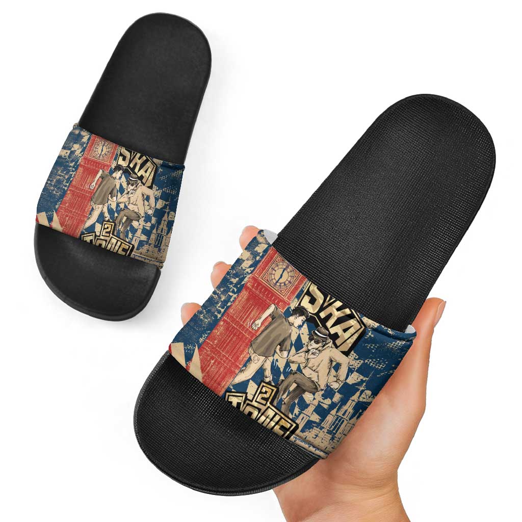Ska 2 Tone Slide Sandals Big Ben Dance Two Tone Blue Checkerboard TS04
