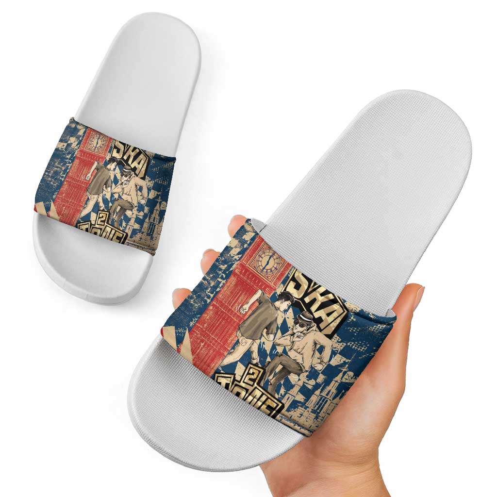Ska 2 Tone Slide Sandals Big Ben Dance Two Tone Blue Checkerboard TS04