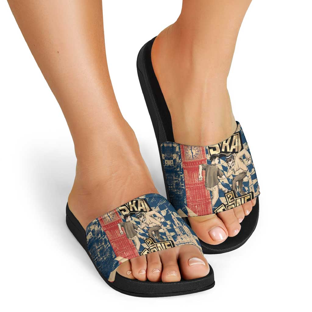 Ska 2 Tone Slide Sandals Big Ben Dance Two Tone Blue Checkerboard TS04