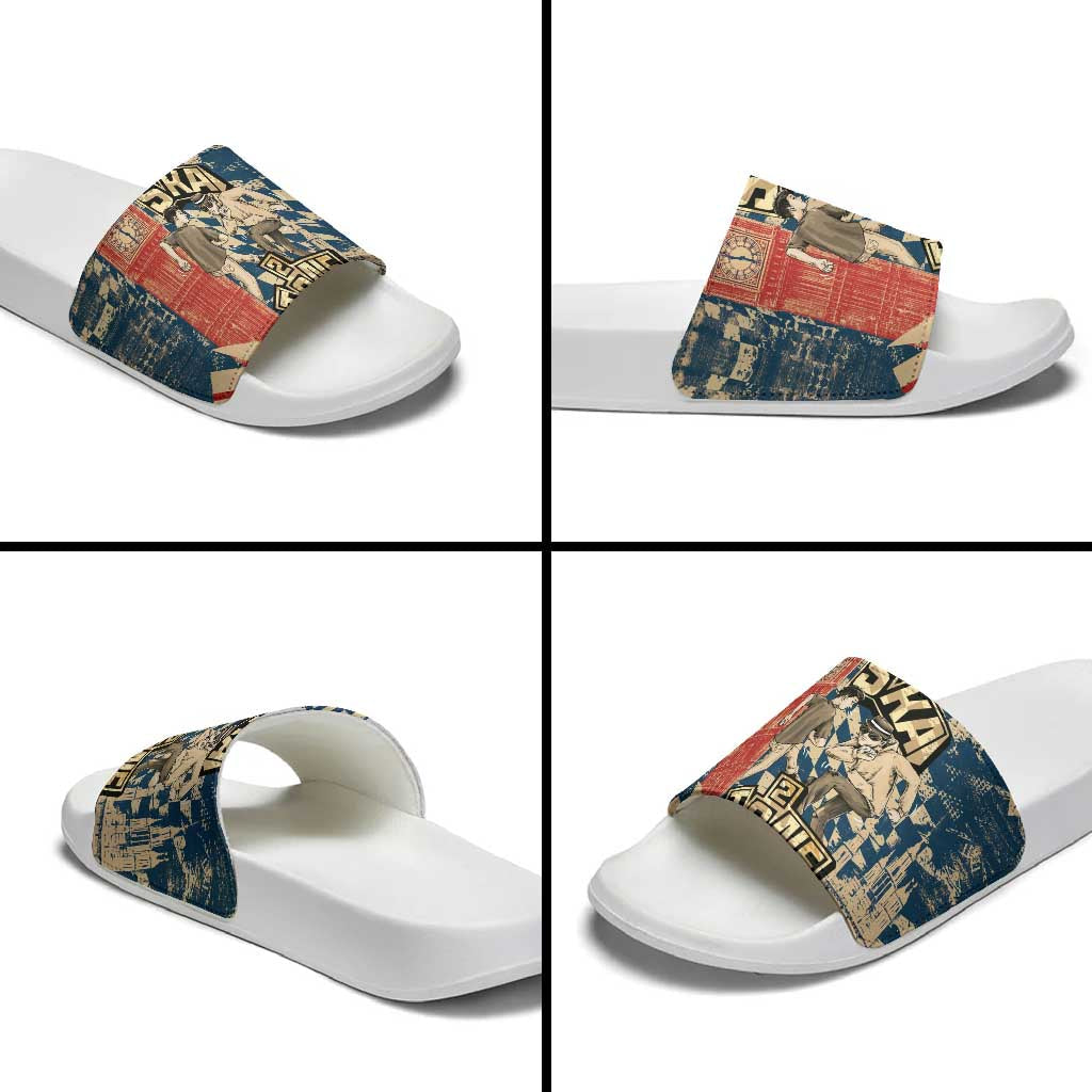 Ska 2 Tone Slide Sandals Big Ben Dance Two Tone Blue Checkerboard TS04