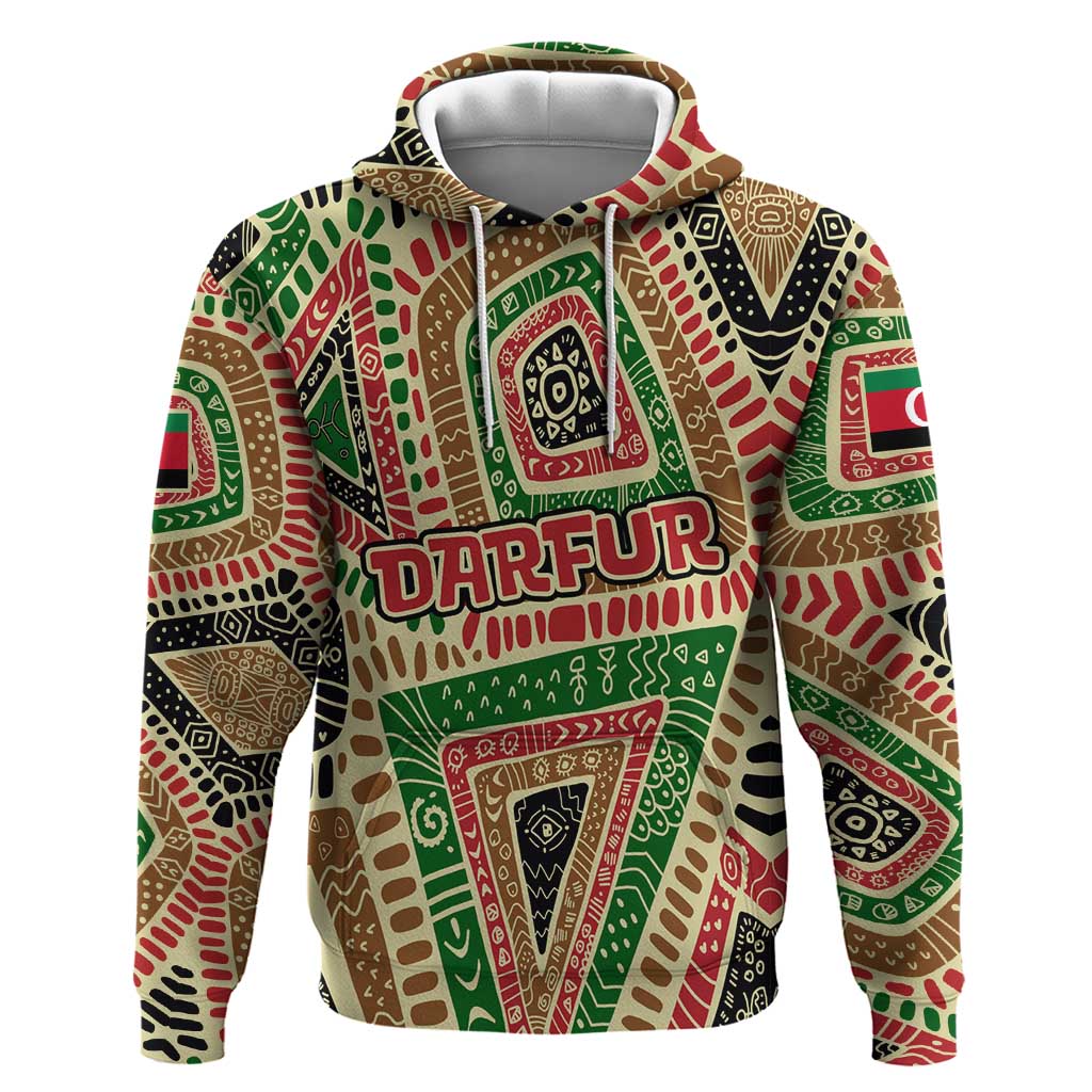 Darfur Sudan Hoodie with Red Green Beige Tribal Pattern TS04