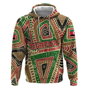 Darfur Sudan Hoodie with Red Green Beige Tribal Pattern TS04