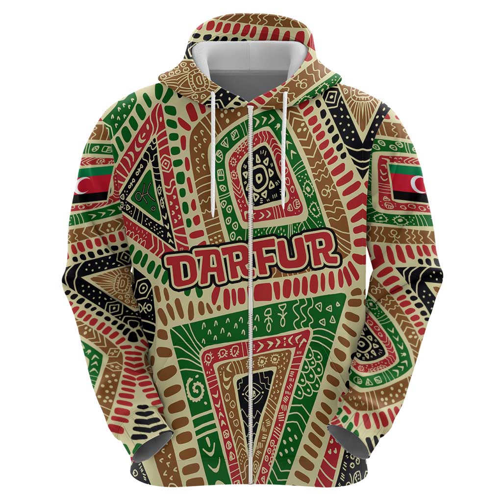 Darfur Sudan Hoodie with Red Green Beige Tribal Pattern TS04