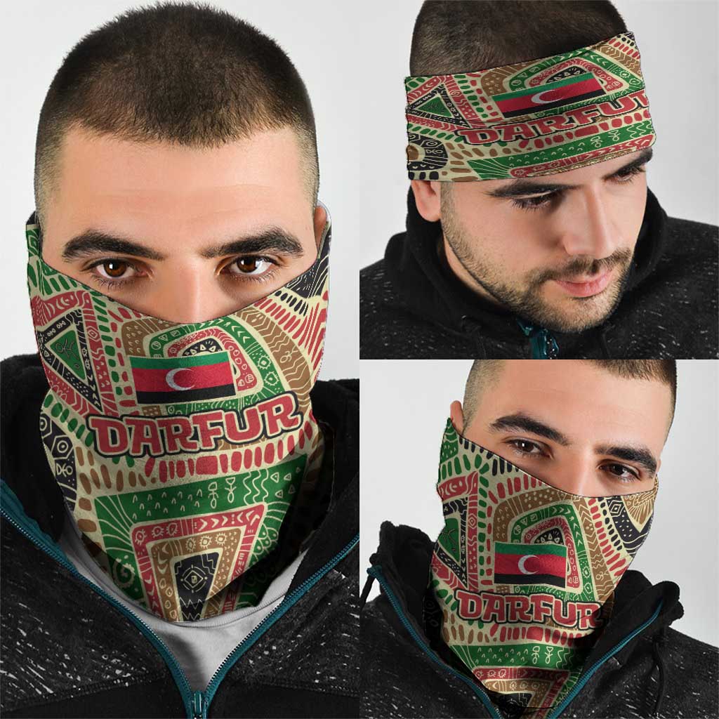Darfur Sudan Neck Gaiter with Red Green Beige Tribal Pattern TS04