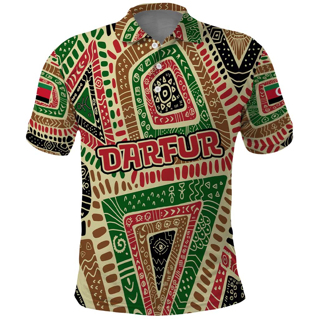 Darfur Sudan Polo Shirt with Red Green Beige Tribal Pattern TS04