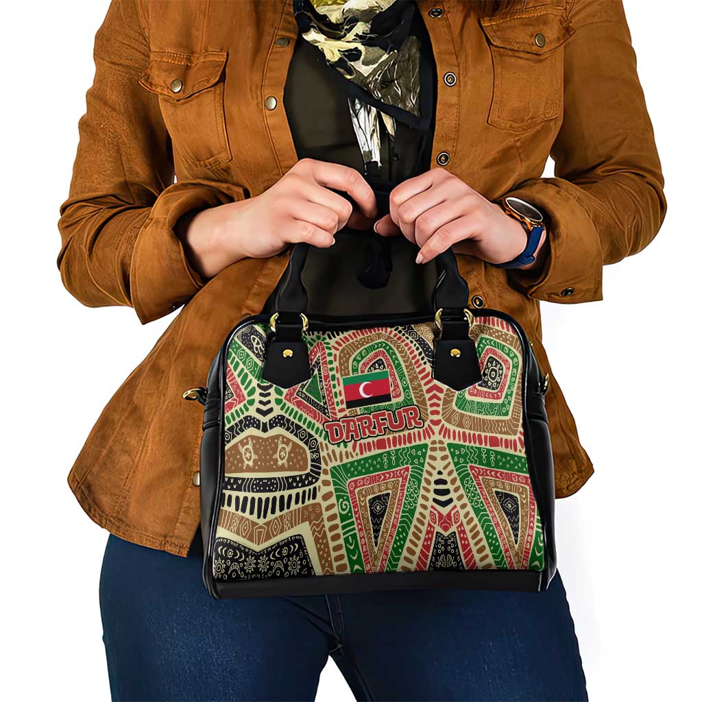 Darfur Sudan Shoulder Handbag with Red Green Beige Tribal Pattern TS04