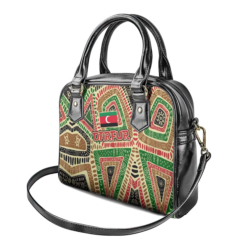 Darfur Sudan Shoulder Handbag with Red Green Beige Tribal Pattern TS04