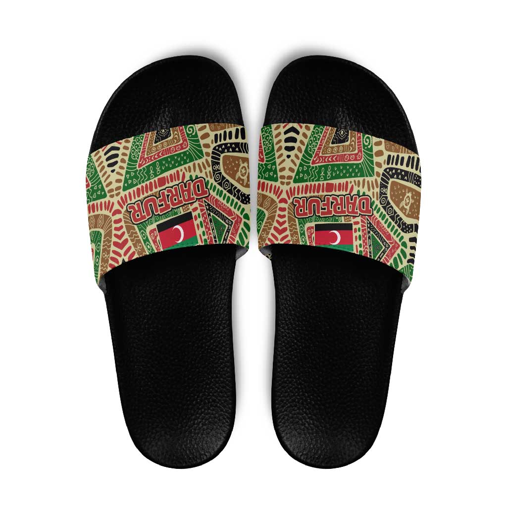 Darfur Sudan Slide Sandals with Red Green Beige Tribal Pattern TS04