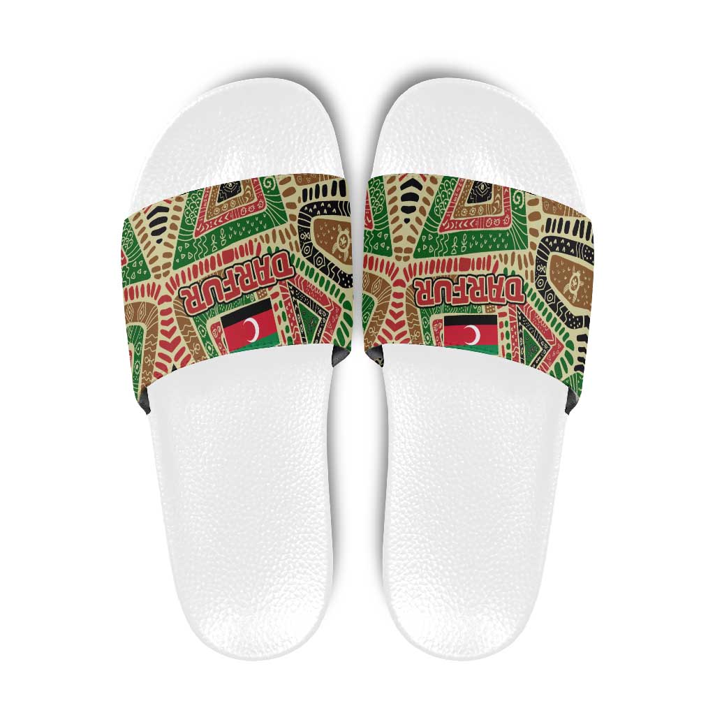 Darfur Sudan Slide Sandals with Red Green Beige Tribal Pattern TS04