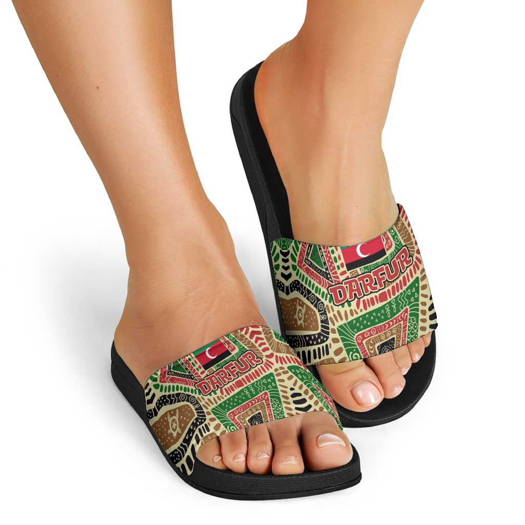 Darfur Sudan Slide Sandals with Red Green Beige Tribal Pattern TS04
