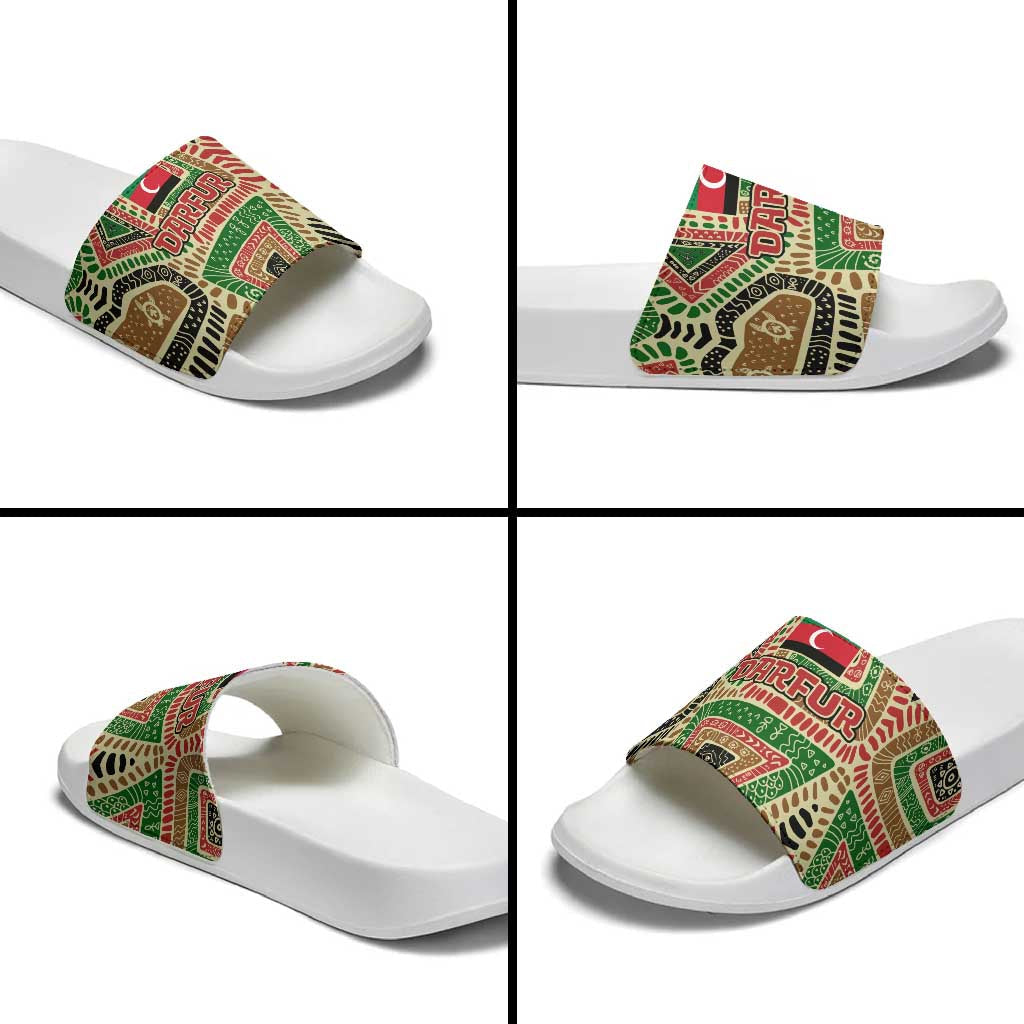 Darfur Sudan Slide Sandals with Red Green Beige Tribal Pattern TS04